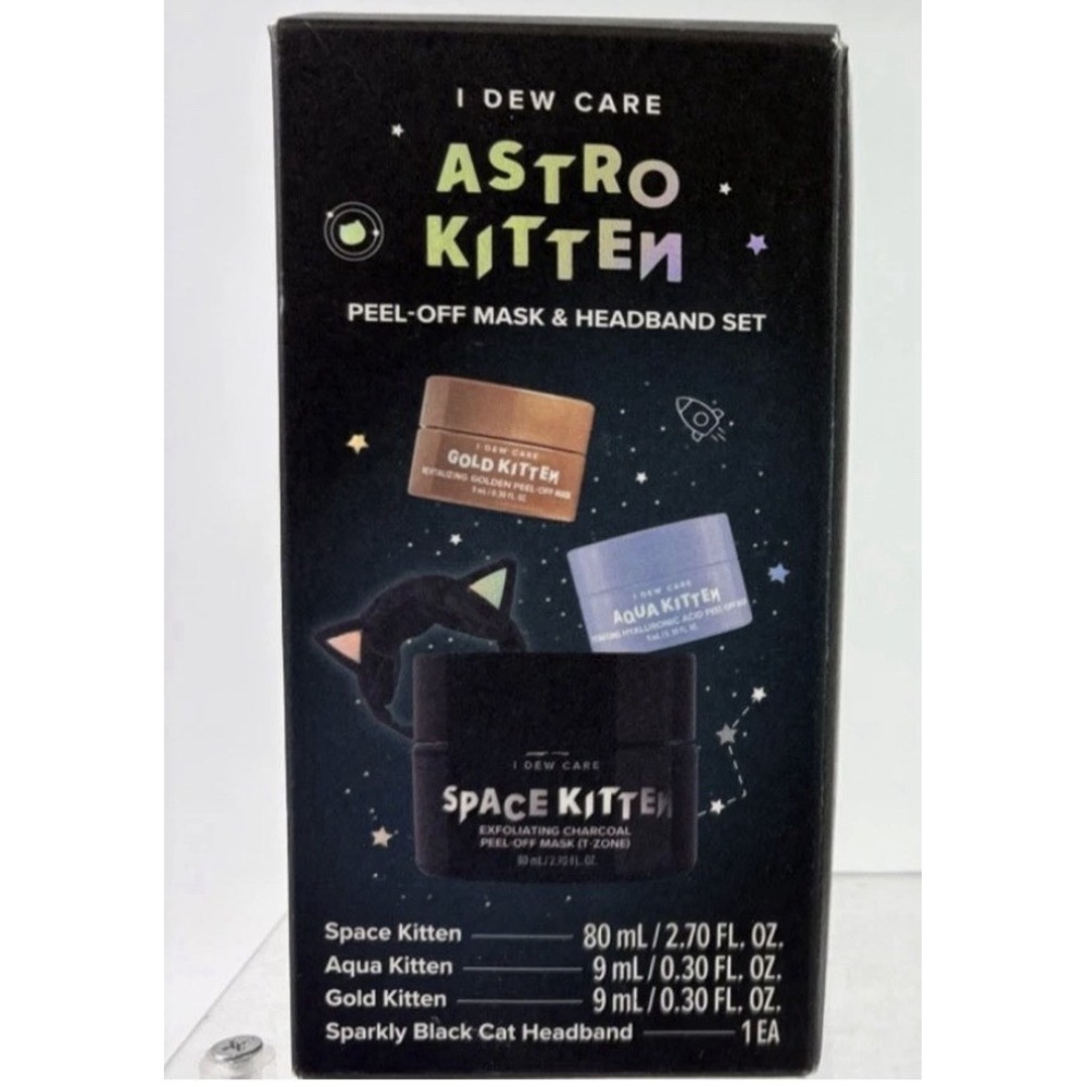 I Dew Care Astro Kitten Peel-Off Mask & Headband Gift Set Gold Aqua Space